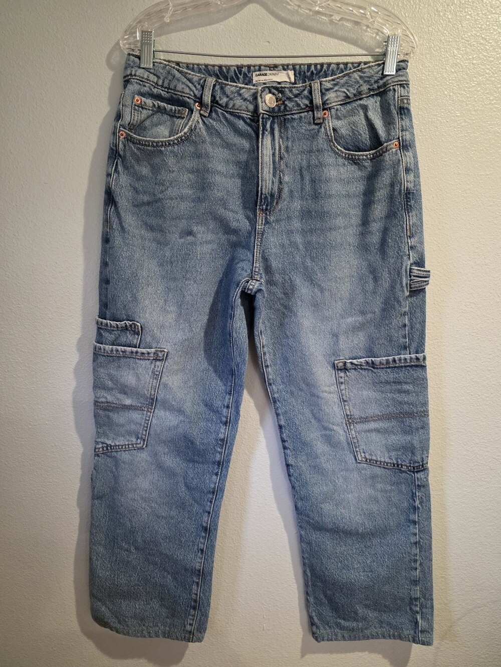 GARAGE DENIM Women's Blue Denim Slouchy Straight Leg Cargo Jeans Size 28